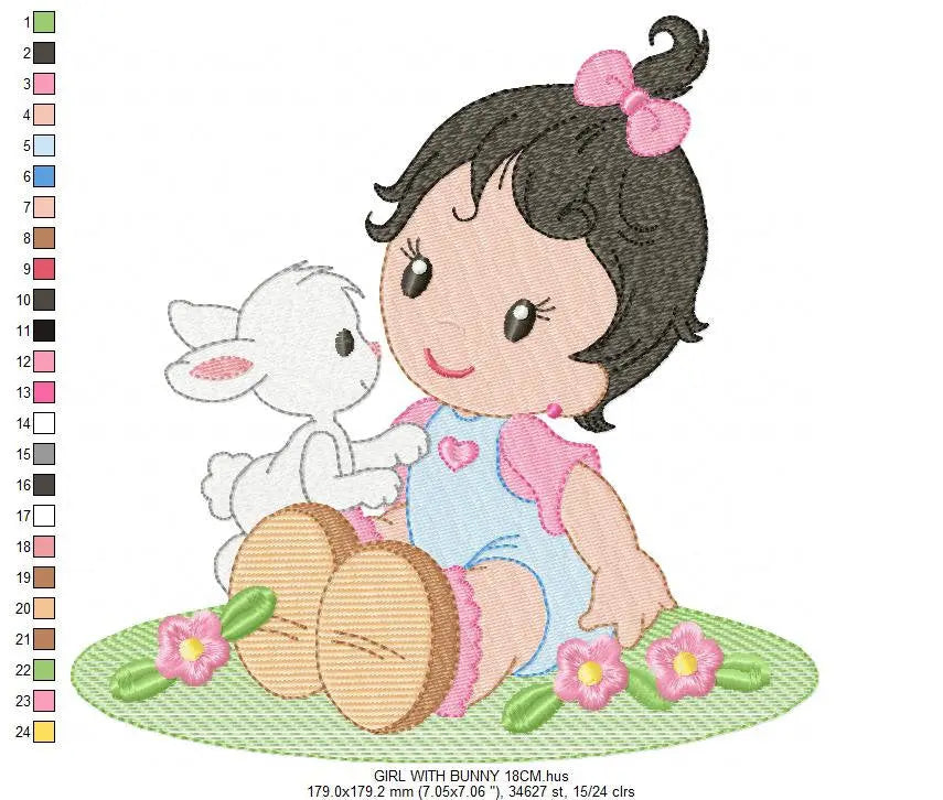 Baby girl embroidery designs - Toddler embroidery design machine embroidery pattern - Girl with bunny embroidery file - Instant download pes Marcia Embroidery