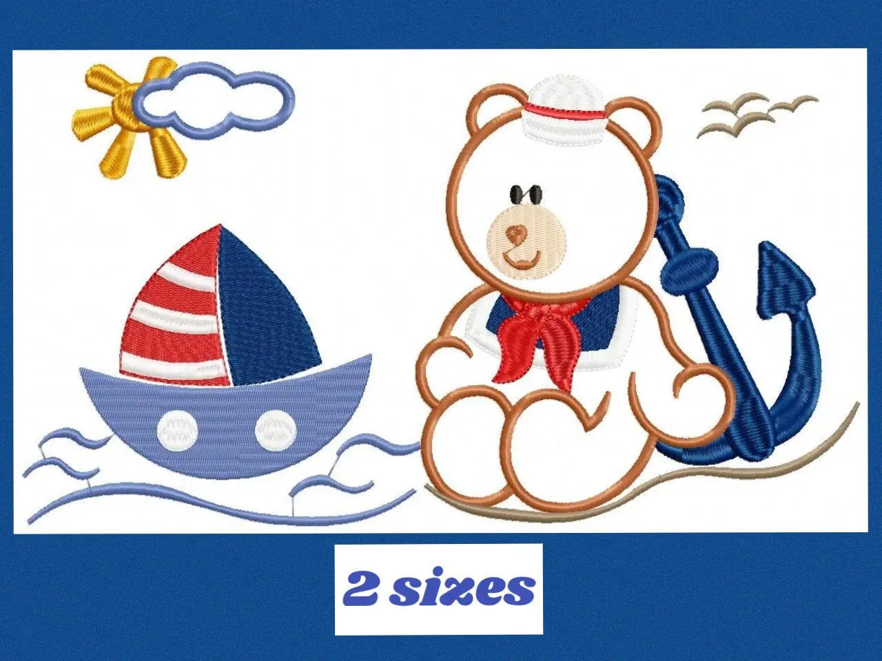 Boat embroidery designs - Sailor Bear with anchor machine embroidery pattern - Sailor bear applique - Teddy Nautical - Instant download pes Marcia Embroidery