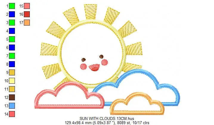 Sun with clouds embroidery design - Sun embroidery designs machine embroidery pattern - baby embroidery file - kid embroidery newborn design Marcia Embroidery