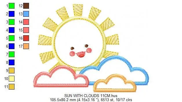 Sun with clouds embroidery design - Sun embroidery designs machine embroidery pattern - baby embroidery file - kid embroidery newborn design Marcia Embroidery