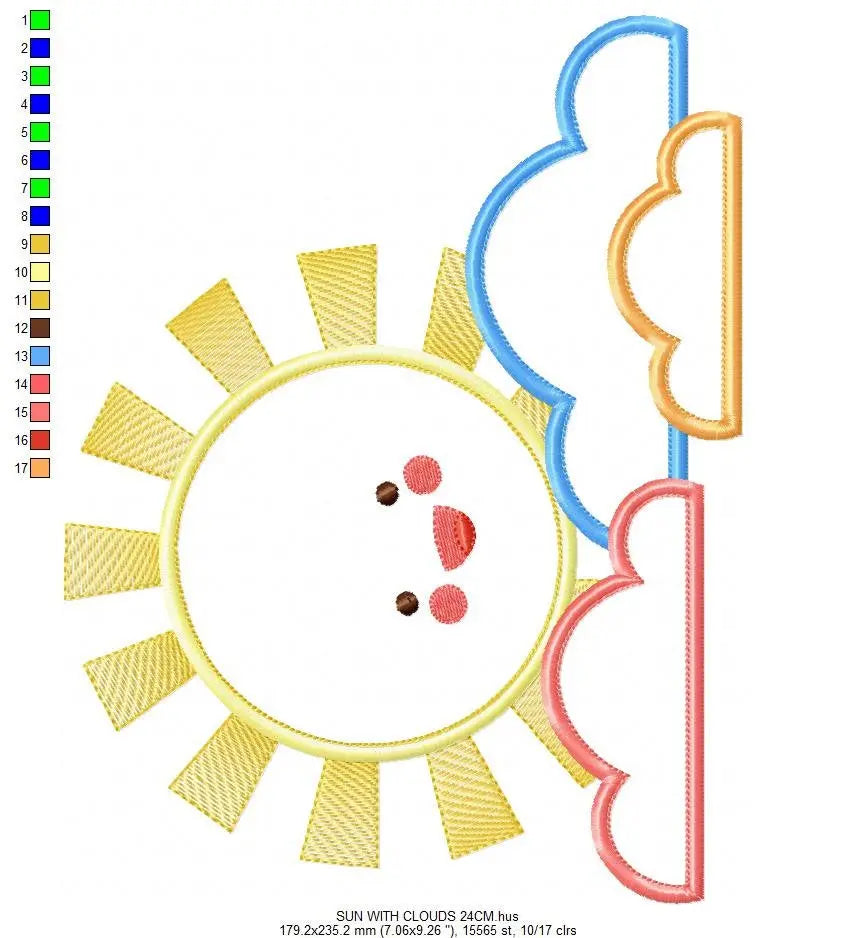 Sun with clouds embroidery design - Sun embroidery designs machine embroidery pattern - baby embroidery file - kid embroidery newborn design Marcia Embroidery