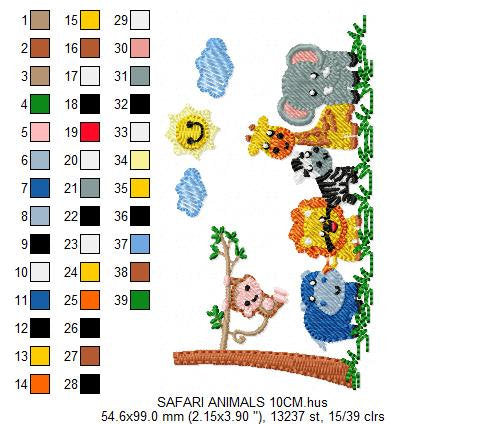 Safari wild animals embroidery designs - Elephant Giraffe Monkey Hippo Lion Zebra machine embroidery pattern - Instant download pes jef dst