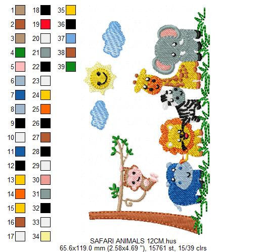 Safari wild animals embroidery designs - Elephant Giraffe Monkey Hippo Lion Zebra machine embroidery pattern - Instant download pes jef dst