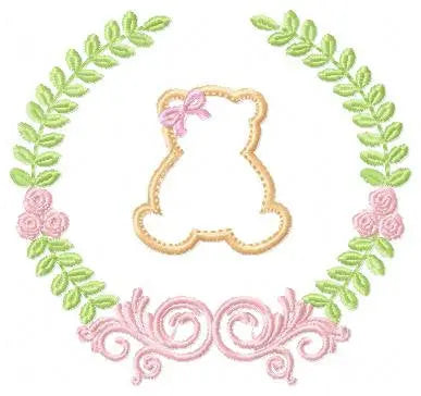 Bear with wreath embroidery design - Teddy Bear with laurel frame machine embroidery pattern - baby girl and boy file - Instant download pes Marcia Embroidery