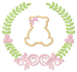 Bear with wreath embroidery design - Teddy embroidery design machine embroidery pattern - baby girl embroidery file - Boy applique design