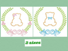 Load image into Gallery viewer, Bear with wreath embroidery design - Teddy embroidery design machine embroidery pattern - baby girl embroidery file - Boy applique design
