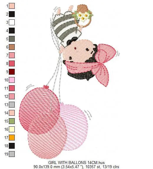 Baby girl embroidery designs - Fairy embroidery design machine embroidery pattern - girl with balloon embroidery file - toddler embroidery Marcia Embroidery