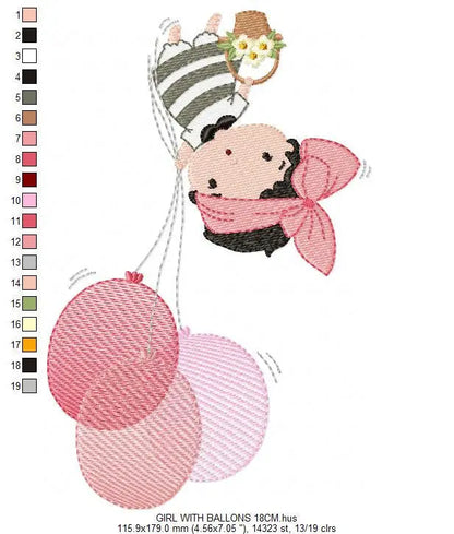 Baby girl embroidery designs - Fairy embroidery design machine embroidery pattern - girl with balloon embroidery file - toddler embroidery Marcia Embroidery