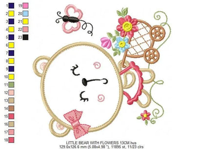 Bear embroidery designs - Delicate Bear embroidery design machine embroidery pattern - Mama bear with flowers - Bear applique design pes hus Marcia Embroidery