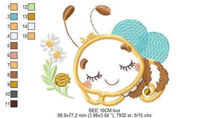 Bee embroidery design - Sleeping Honey Bee embroidery designs machine embroidery pattern - Bee applique frame tag - instant download pes jef Marcia Embroidery