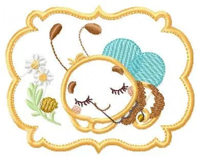 Bee embroidery design - Sleeping Honey Bee embroidery designs machine embroidery pattern - Bee applique frame tag - instant download pes jef Marcia Embroidery