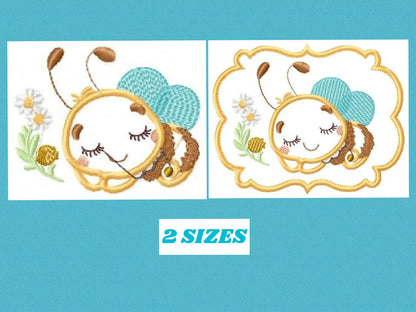 Bee embroidery design - Sleeping Honey Bee embroidery designs machine embroidery pattern - Bee applique frame tag - instant download pes jef Marcia Embroidery