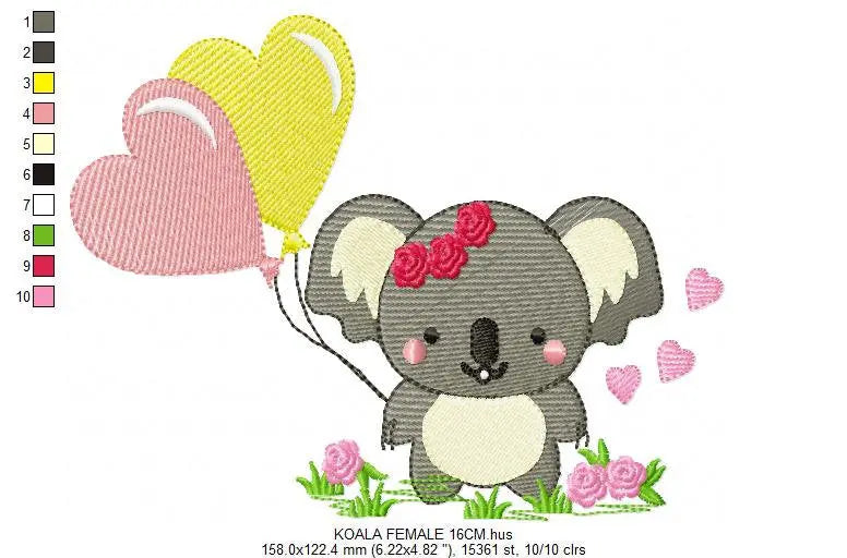 Koala Bear embroidery design - Koalas with balloon embroidery designs machine embroidery pattern - Animal embroidery file - instant download Marcia Embroidery