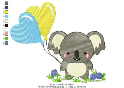 Koala Bear embroidery design - Koalas with balloon embroidery designs machine embroidery pattern - Animal embroidery file - instant download Marcia Embroidery