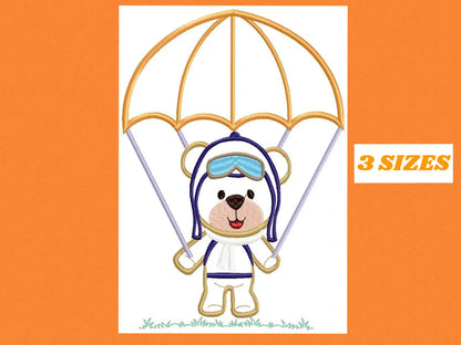 Skydiver embroidery designs - Bear with parachute embroidery design machine embroidery pattern - Teddy bear embroidery Pilot Bear boy design Marcia Embroidery