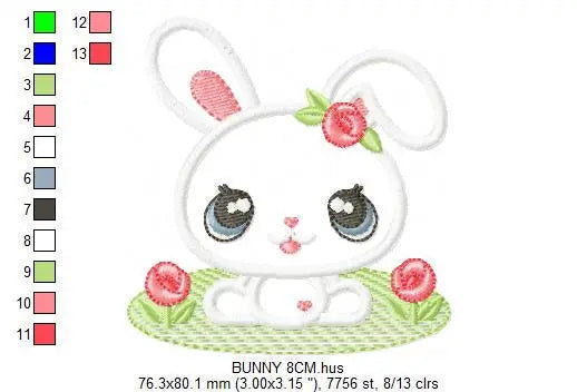 Bunny embroidery design - Rabbit with flowers applique machine embroidery pattern -  Baby girl easter bunny with flowers - Instant download Marcia Embroidery
