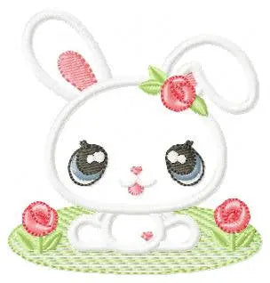 Bunny embroidery design - Rabbit with flowers applique machine embroidery pattern -  Baby girl easter bunny with flowers - Instant download Marcia Embroidery