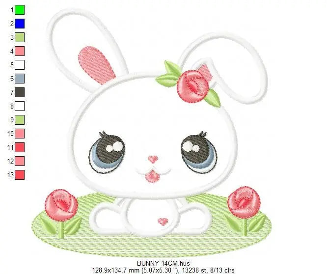 Bunny embroidery design - Rabbit with flowers applique machine embroidery pattern -  Baby girl easter bunny with flowers - Instant download Marcia Embroidery