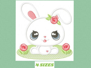 Bunny embroidery design - Rabbit embroidery designs machine embroidery pattern - Baby girl embroidery file - easter rabbit with flowers