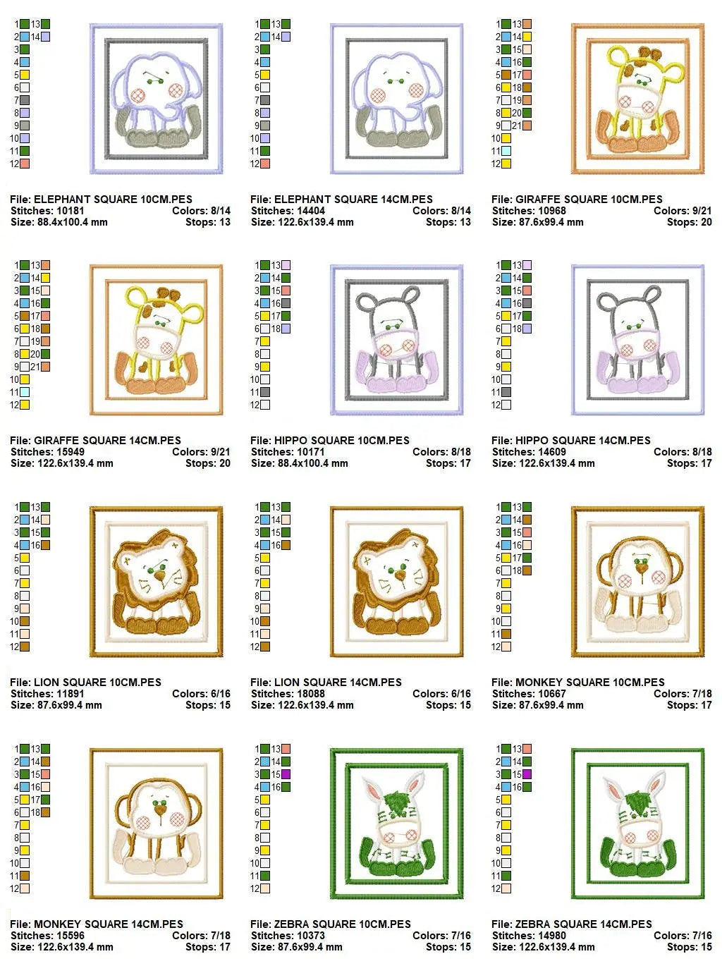 Safari embroidery design - Animals embroidery designs machine embroidery pattern - Giraffe embroidery - Tiger Elephant Zebra Hippo Monkey Marcia Embroidery