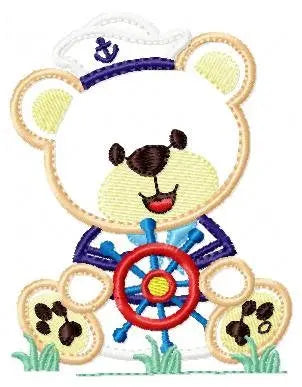 Sailor Bear embroidery design - Teddy machine embroidery pattern - Sailor bear applique design - Bear with cap and rudder - Instant download Marcia Embroidery