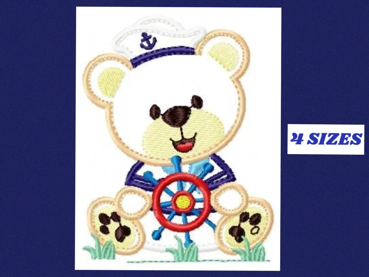 Sailor Bear embroidery design - Teddy machine embroidery pattern - Sailor bear applique design - Bear with cap and rudder - Instant download Marcia Embroidery