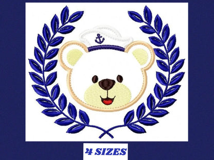 Bear embroidery designs - Laurel embroidery design machine embroidery pattern -  Sailor bear embroidery -sailor wreath design Teddy bear Marcia Embroidery