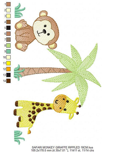 Safari embroidery designs - Animals embroidery design machine embroidery pattern - Giraffe embroidery monkey embroidery - digital download