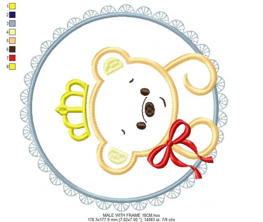 Bear embroidery designs - Teddy embroidery design machine embroidery pattern - baby girl embroidery file - King Bear applique design Frame Marcia Embroidery