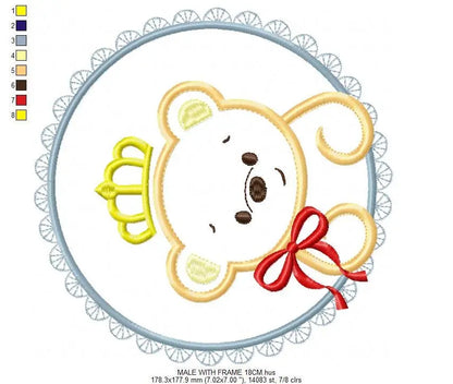 Bear embroidery designs - Teddy embroidery design machine embroidery pattern - baby girl embroidery file - King Bear applique design Frame Marcia Embroidery