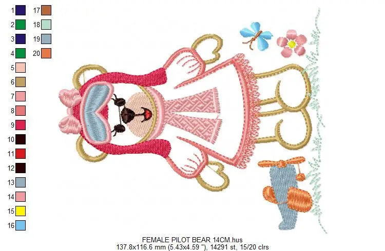 Girl Pilot embroidery designs - Bear embroidery design machine embroidery pattern - Teddy bear applique design - Baby girl embroidery file Marcia Embroidery