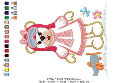 Girl Pilot embroidery designs - Bear embroidery design machine embroidery pattern - Teddy bear applique design - Baby girl embroidery file Marcia Embroidery