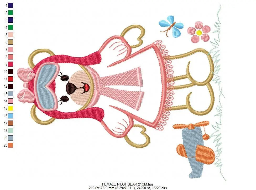 Girl Pilot embroidery designs - Bear embroidery design machine embroidery pattern - Teddy bear applique design - Baby girl embroidery file Marcia Embroidery