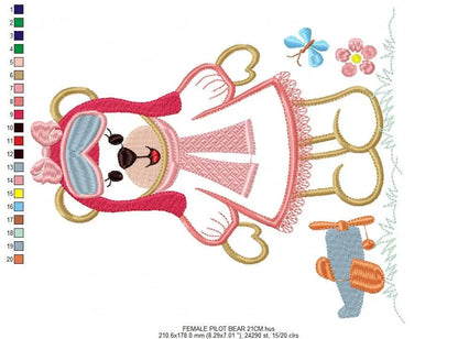 Girl Pilot embroidery designs - Bear embroidery design machine embroidery pattern - Teddy bear applique design - Baby girl embroidery file Marcia Embroidery