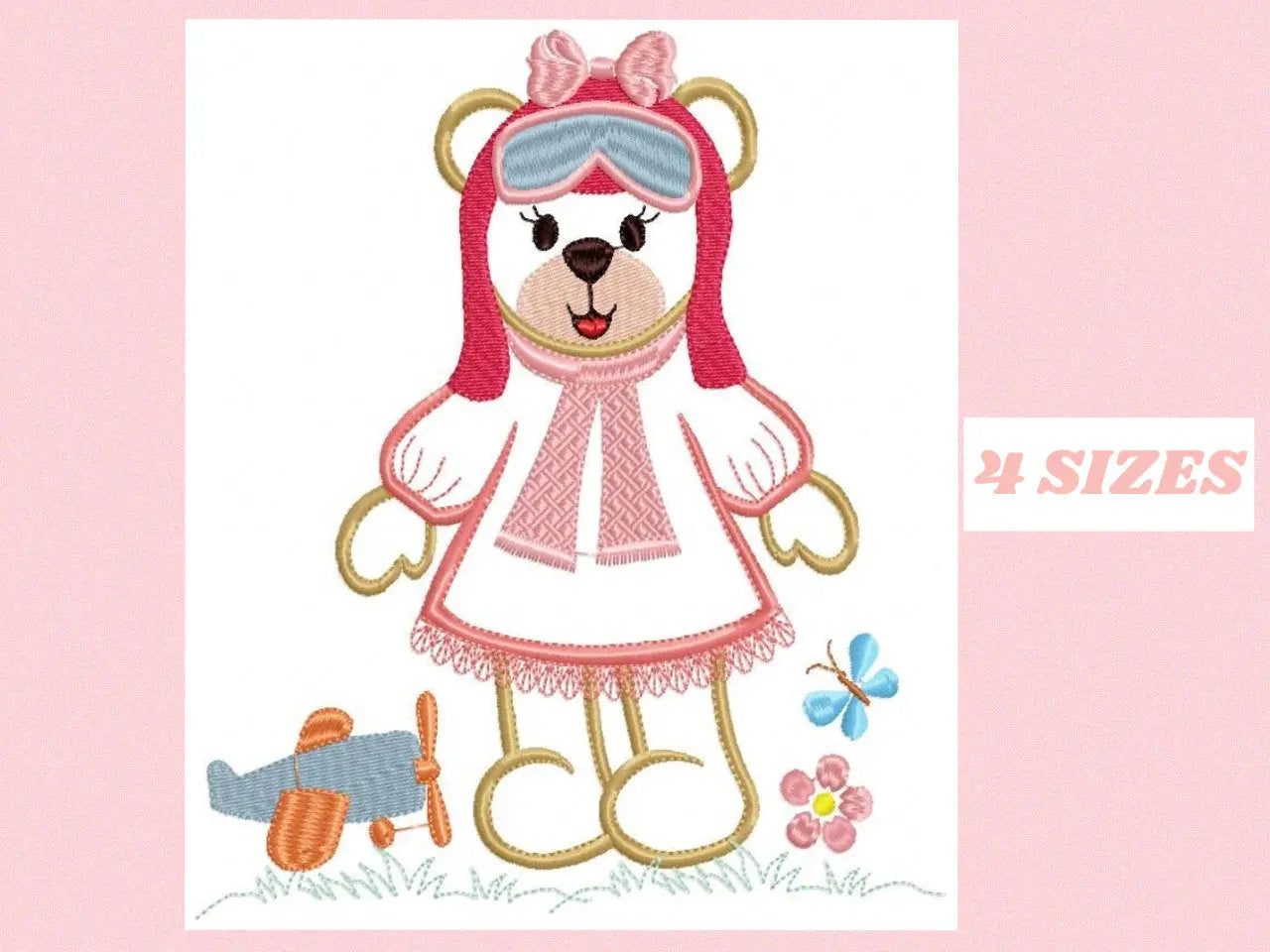 Girl Pilot embroidery designs - Bear embroidery design machine embroidery pattern - Teddy bear applique design - Baby girl embroidery file Marcia Embroidery