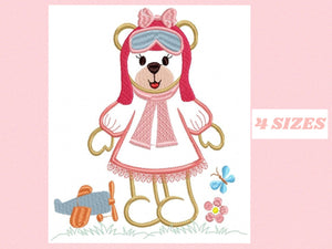 Girl Pilot embroidery designs - Bear embroidery design machine embroidery pattern - Teddy bear applique design - Baby girl embroidery file