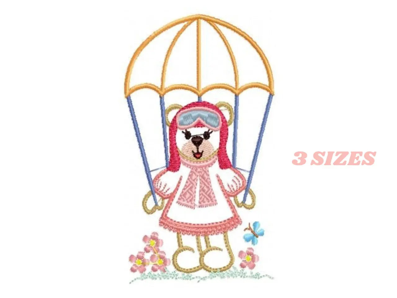 Female Bear with parachute embroidery designs - Skydiver embroidery design machine embroidery pattern - bear embroidery file - Pilot Bear Marcia Embroidery