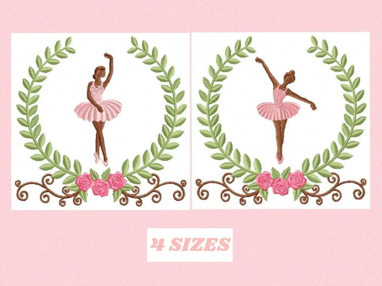 Ballerina embroidery designs - Ballet dancer in a delicate laurel frame machine embroidery pattern - Instant digital download pes jef dst Marcia Embroidery