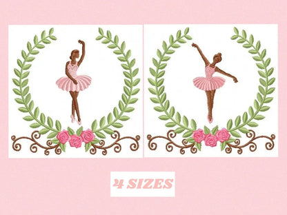 Ballerina embroidery designs - Ballet dancer in a delicate laurel frame machine embroidery pattern - Instant digital download pes jef dst Marcia Embroidery