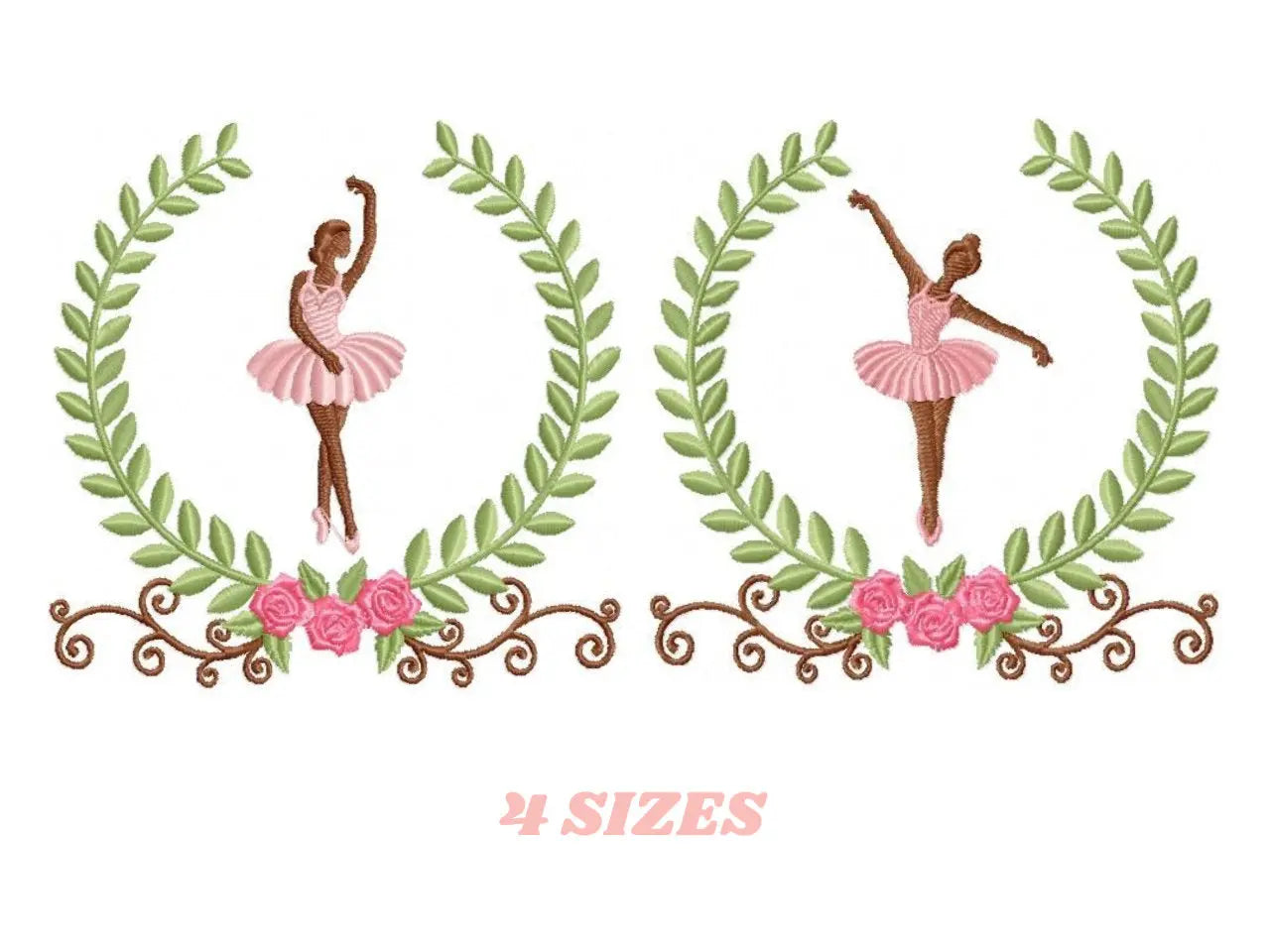 Ballerina embroidery designs - Ballet dancer in a delicate laurel frame machine embroidery pattern - Instant digital download pes jef dst Marcia Embroidery