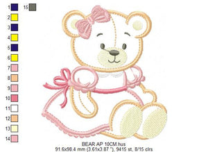 Bear embroidery designs - Baby girl embroidery design machine embroidery pattern - Female bear embroidery file - Teddy Bear applique design
