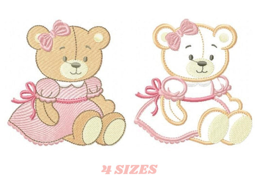 Bear embroidery designs - Baby girl embroidery design machine embroidery pattern - Female bear embroidery file - Teddy Bear applique design