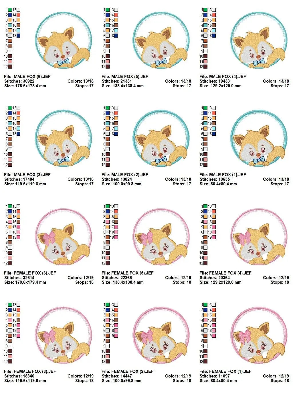 Fox with frame embroidery designs - Boy and Girl Redfox machine embroidery pattern - Woodland animal embroidery - Instant download pes jef Marcia Embroidery