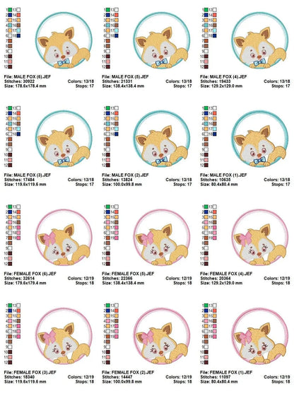 Fox with frame embroidery designs - Boy and Girl Redfox machine embroidery pattern - Woodland animal embroidery - Instant download pes jef Marcia Embroidery