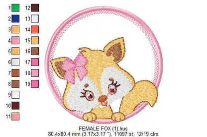 Fox with frame embroidery designs - Boy and Girl Redfox machine embroidery pattern - Woodland animal embroidery - Instant download pes jef Marcia Embroidery