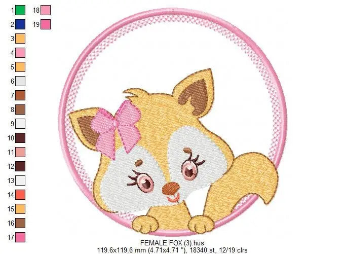 Fox with frame embroidery designs - Boy and Girl Redfox machine embroidery pattern - Woodland animal embroidery - Instant download pes jef Marcia Embroidery
