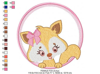 Fox with frame embroidery designs - Boy and Girl Redfox machine embroidery pattern - Woodland animal embroidery - Instant download pes jef Marcia Embroidery