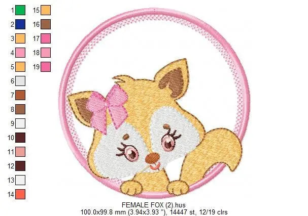 Fox with frame embroidery designs - Boy and Girl Redfox machine embroidery pattern - Woodland animal embroidery - Instant download pes jef Marcia Embroidery