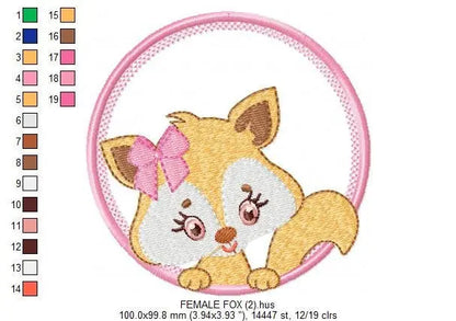 Fox with frame embroidery designs - Boy and Girl Redfox machine embroidery pattern - Woodland animal embroidery - Instant download pes jef Marcia Embroidery
