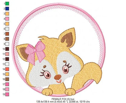 Fox with frame embroidery designs - Boy and Girl Redfox machine embroidery pattern - Woodland animal embroidery - Instant download pes jef Marcia Embroidery